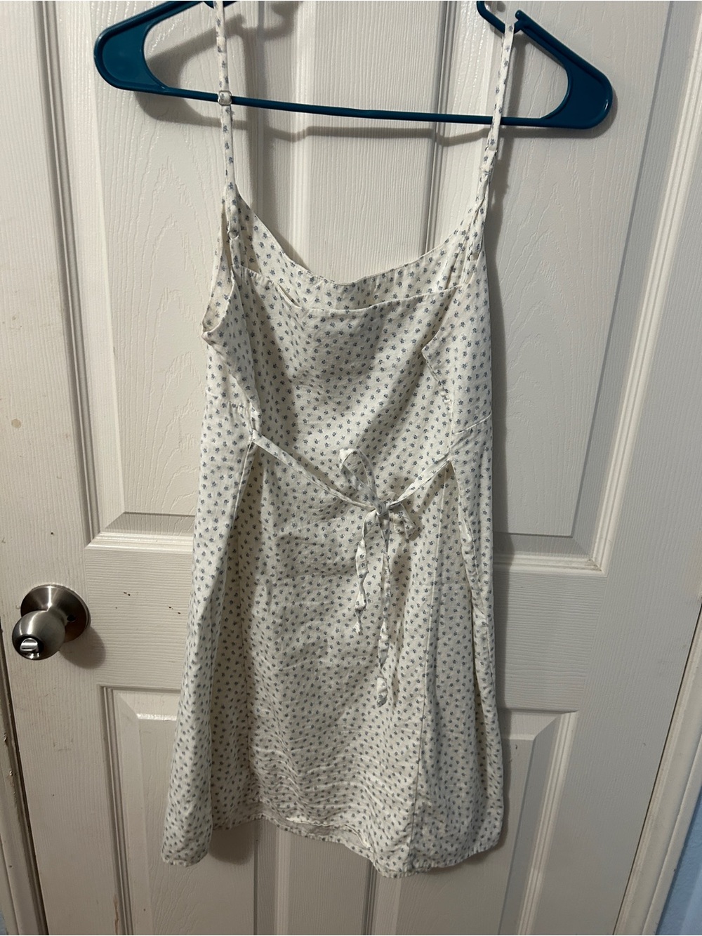 Brandy Melville Cream Mini Dress with Tiny Blue Floral Pattern - Picture 3 of 5